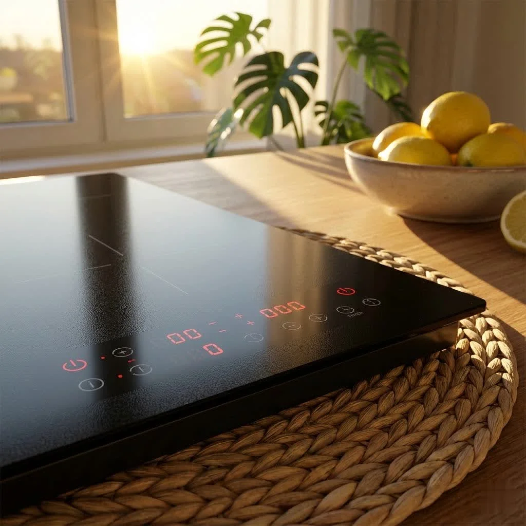 Sleek Gaggenau induction hob integrated into a modern kitchen island