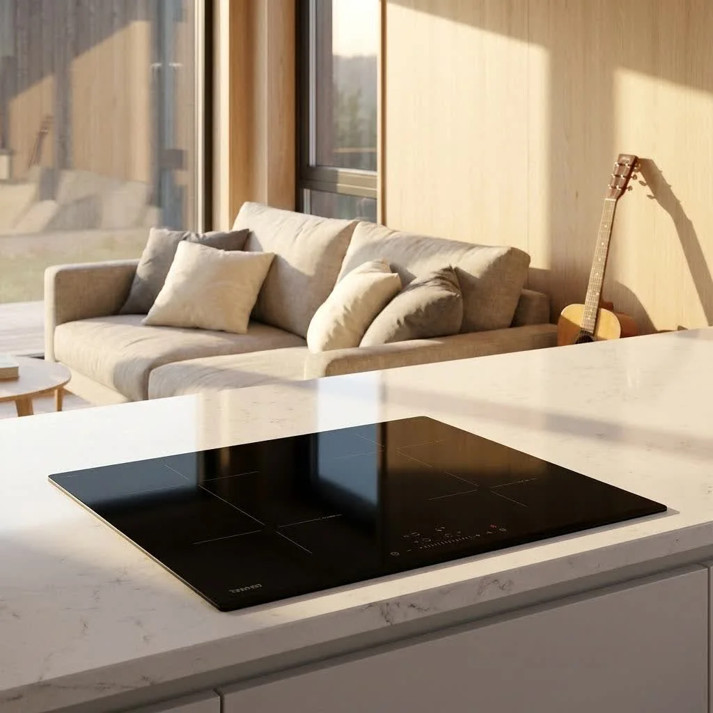 Modern kitchen with a sleek stainless steel induction range cooker