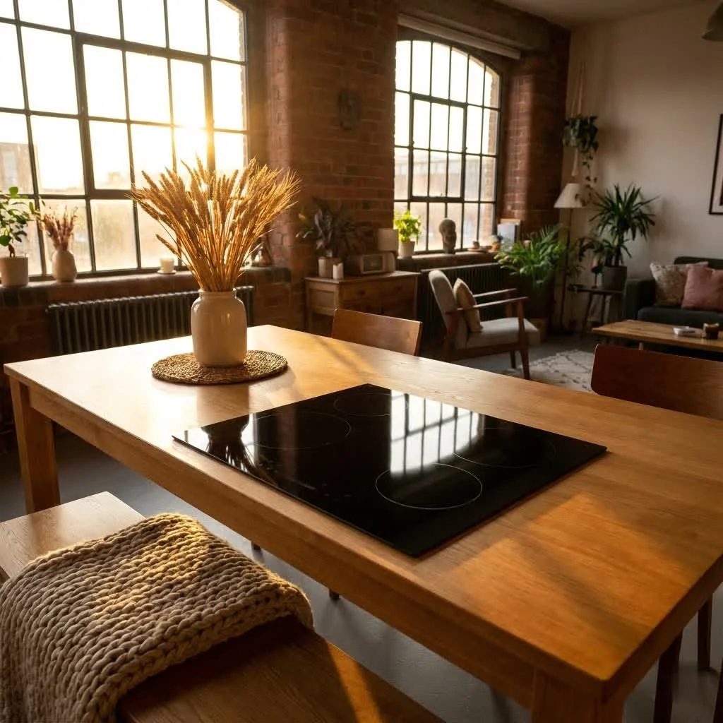 Induction hob with knobs in a modern kitchen