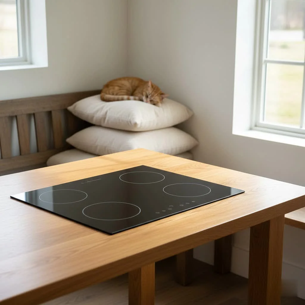 Single induction hob on a kitchen counter with a pot