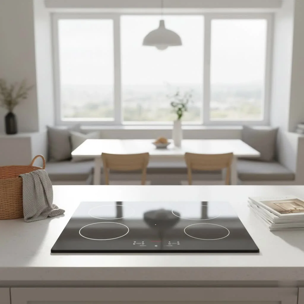Sleek downdraft induction hob in a modern kitchen island