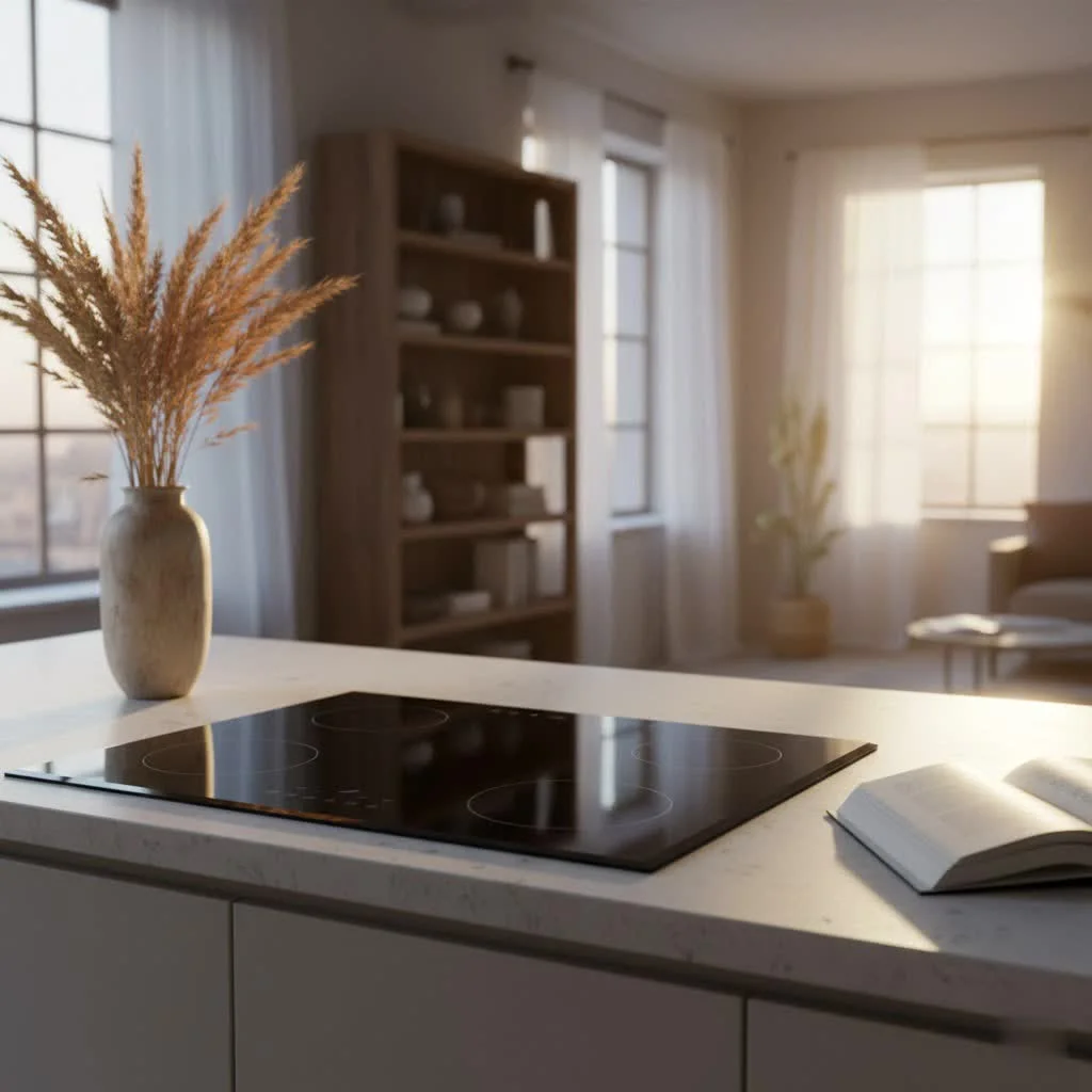 Modern kitchen with a sleek hybrid induction hob